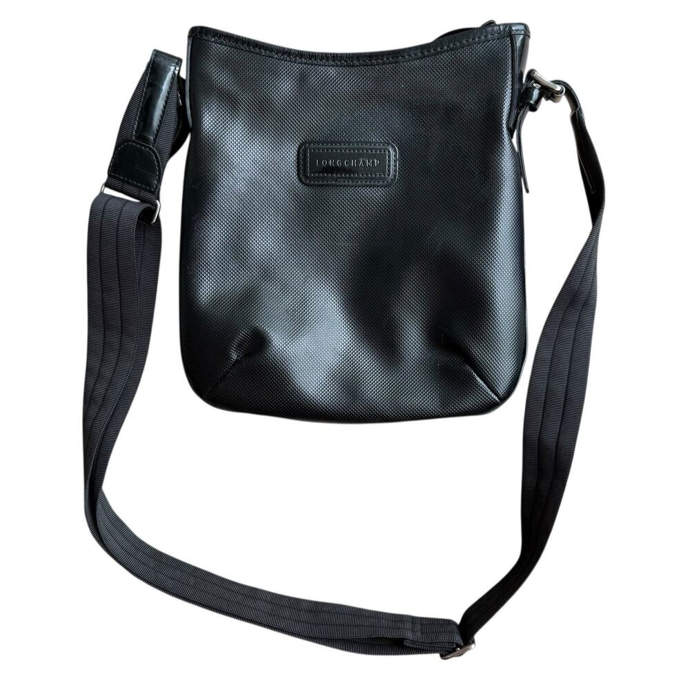 Longchamp Black Leather Crossbody Purse Bag